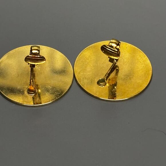 Avon Earrings Womens Blue Goldtone Clip On Round Geometric Modern Vintage Bold - Picture 4 of 8